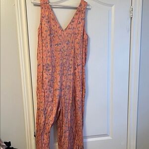 Anthropologie Pink and Orange Patterned Jumpsuit